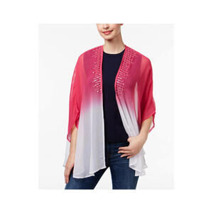 NWT Steve Madden Hot Pink White Sequined Ombré Sheer Kimono Shawl Wrap OS